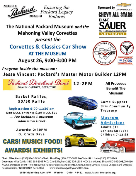 5th Annual Corvettes & Classics Show, National Packard Museum Sat. August 26th