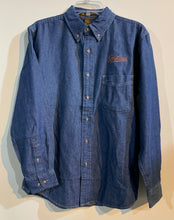 Load image into Gallery viewer, Adult Long Sleeve Denim W/Bronze Embroidered Packard Script $40