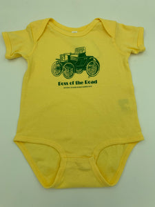 Infant Onesies Yellow w/dark green print "Boss of the Road" $14.99
