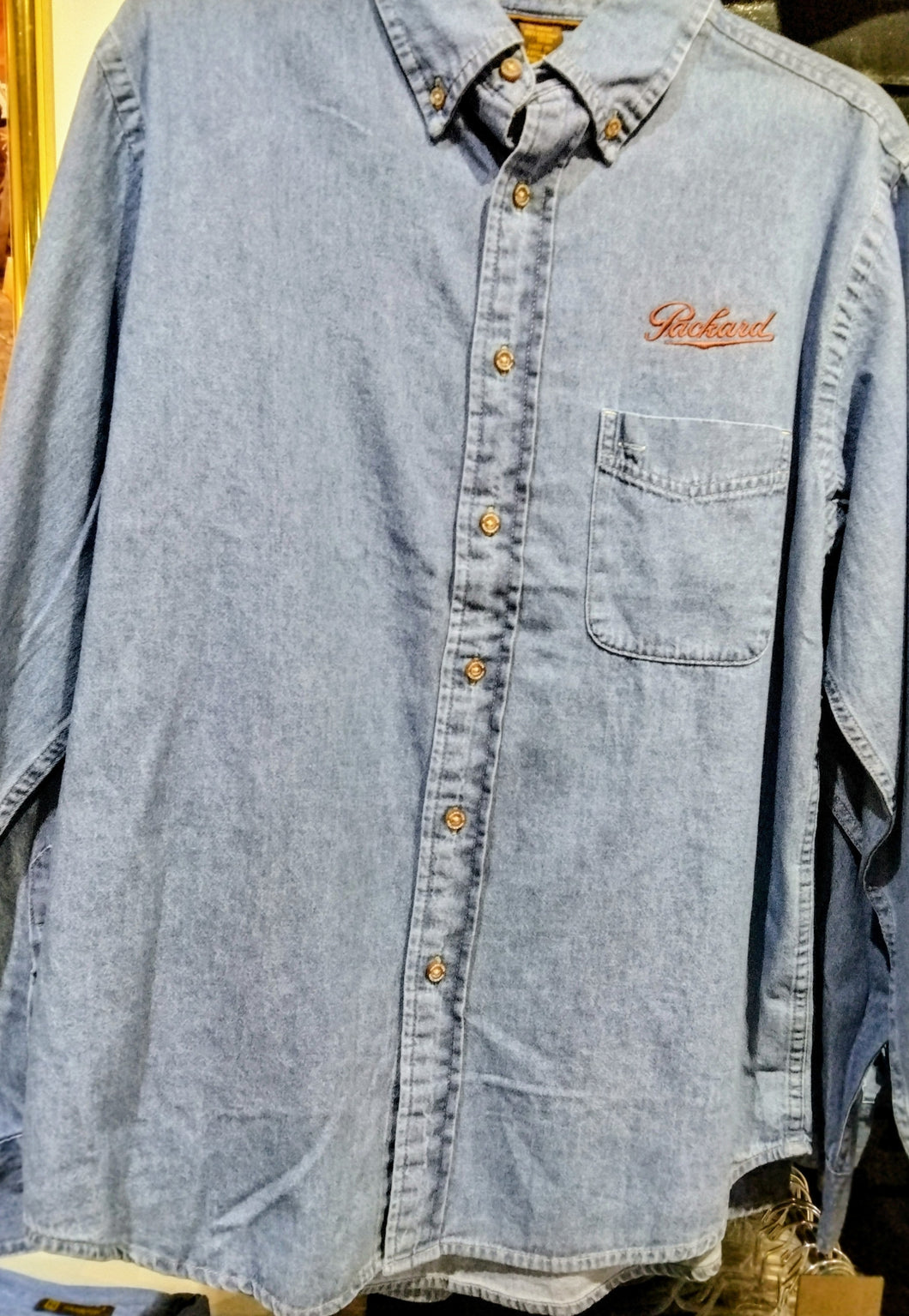 Light Denim Long Sleeve W/Bronze Embroidered Packard Script $40