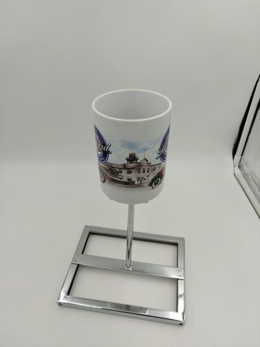 White 15 oz coffee mug with colorful pictures 18.00